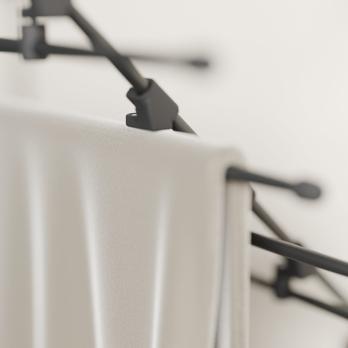 Close-up of a rail clamp on the black rack
