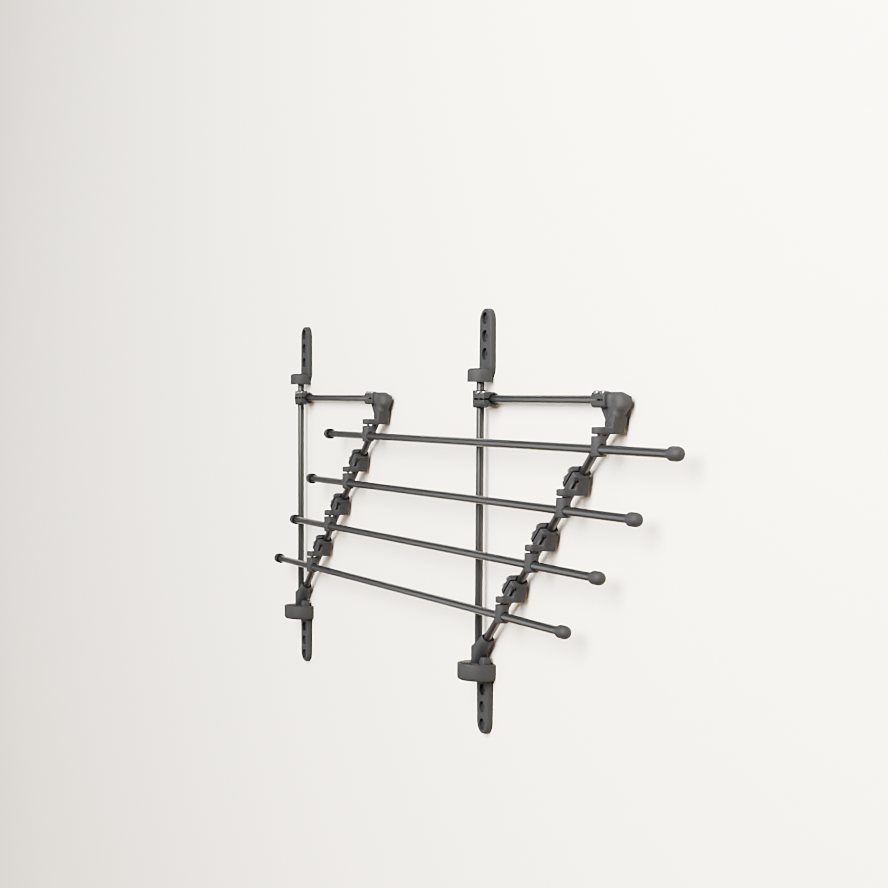 The rack folded flat against the wall