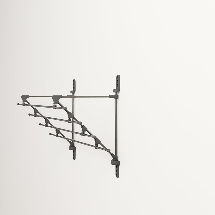 The rack open, rails stepping out from the wall